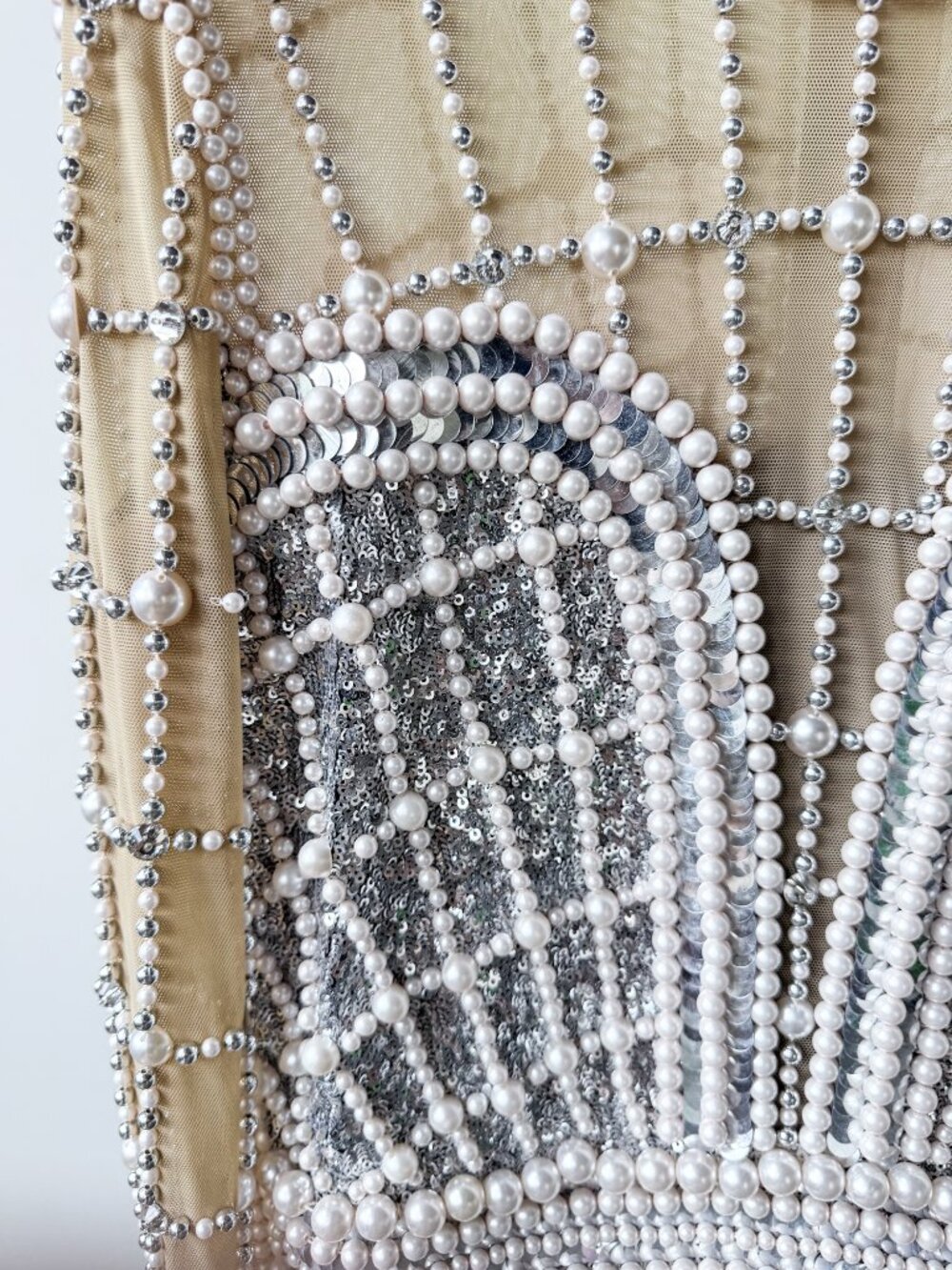 Balmain Pearl and Crystal Embellished Sequin Mini Dress Silver Size FR 38 US 6 - Picture 5 of 14